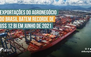 Exportações do agronegócio do Brasil batem recorde de US$ 12 bi em junho de 2021 - SINFA MA